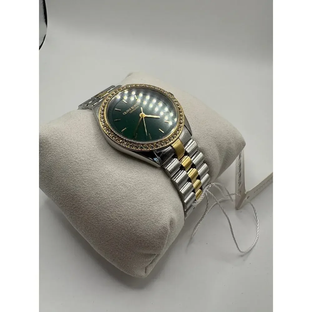 Olivia Burton London Women Watch Green Dial Crystal Bezel Two-Tone Nwt Green